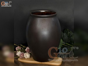 Lọ hoa dáng chum gốm đại miệng rộng màu nâu, cao 36cm