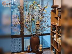 Lọ hoa dáng chum gốm đại miệng rộng màu nâu, cao 36cm