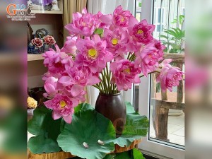 Lọ hoa dáng chum gốm miệng rộng màu nâu, cao 31cm