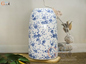 Lọ hoa dáng chuông béo men bóng vẽ hoa đào xanh, cao 27cm