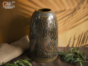 Lọ hoa dáng chuông béo men màu khắc hoa Sen, cao 30cm