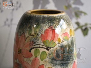 Lọ hoa dáng chuông béo men màu vẽ Chim Hoa, cao 27cm