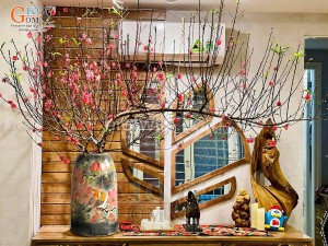 Lọ hoa dáng chuông béo men màu vẽ Chim Hoa, cao 27cm