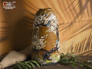 Lọ hoa dáng chuông béo men màu vẽ hoa Mận trắng, cao 41cm