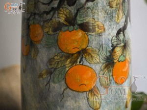 Lọ hoa dáng chuông cao men màu vẽ cành hồng, cao 30cm