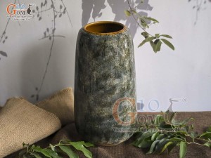 Lọ hoa dáng chuông cao men màu vẽ Chim hai bông cao 30cm