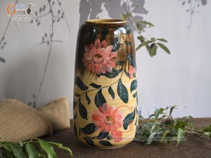 Lọ hoa dáng chuông cao men màu vẽ hoa cánh hồng, cao 30cm