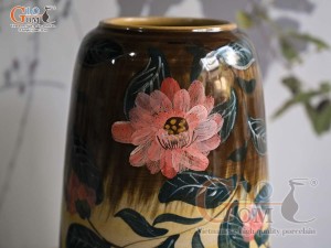 Lọ hoa dáng chuông cao men màu vẽ hoa cánh hồng, cao 30cm