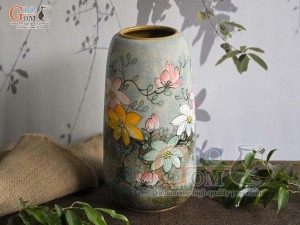 Lọ hoa dáng chuông cao men màu vẽ hoa, cao 30cm