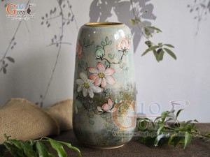 Lọ hoa dáng chuông cao men màu vẽ hoa, cao 30cm