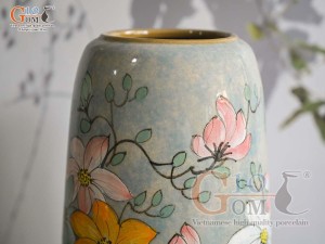 Lọ hoa dáng chuông cao men màu vẽ hoa, cao 30cm