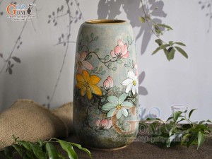 Lọ hoa dáng chuông cao men màu vẽ hoa, cao 30cm