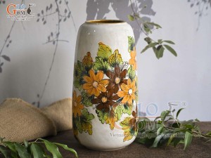 Lọ hoa dáng chuông cao men màu vẽ hoa lá, cao 30cm