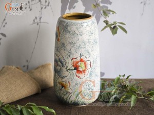 Lọ hoa dáng chuông cao men màu vẽ hoa Phù Dung, cao 30cm