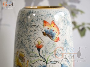 Lọ hoa dáng chuông cao men màu vẽ hoa Phù Dung, cao 30cm