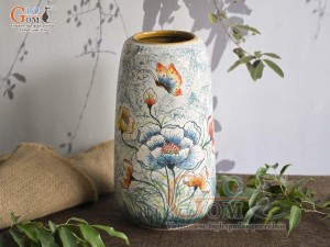 Lọ hoa dáng chuông cao men màu vẽ hoa Phù Dung, cao 30cm