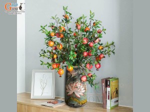 Lọ hoa dáng chuông cao men màu vẽ hoa Sen, cao 19cm