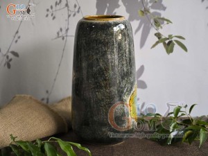 Lọ hoa dáng chuông cao men màu vẽ hoa Sen, cao 19cm