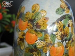 Lọ hoa dáng chuông béo men màu vẽ cành hồng , cao 33cm