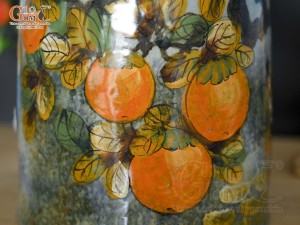 Lọ hoa dáng chuông béo men màu vẽ cành hồng , cao 33cm