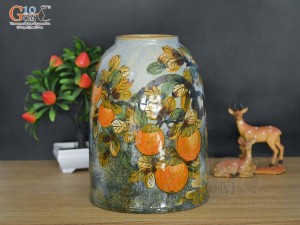 Lọ hoa dáng chuông béo men màu vẽ cành hồng , cao 33cm