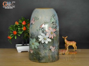 Lọ hoa dáng chuông béo men màu vẽ hoa, cao 27cm