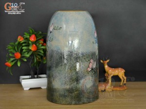Lọ hoa dáng chuông béo men màu vẽ hoa, cao 27cm