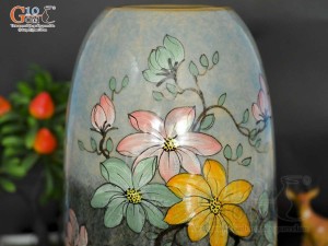Lọ hoa dáng chuông béo men màu vẽ hoa, cao 27cm