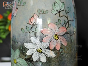 Lọ hoa dáng chuông béo men màu vẽ hoa, cao 27cm