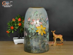 Lọ hoa dáng chuông béo men màu vẽ hoa, cao 33cm