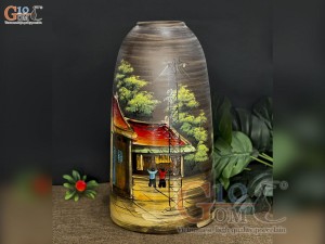 Lọ hoa dáng chuông men mộc vẽ cảnh phố cổ, cao 41cm