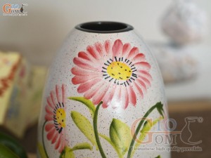 Lọ hoa dáng chuông mini men kem vẽ hoa Đồng tiền đỏ, cao 16cm