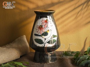 Lọ hoa dáng cố nhỏ men màu vẽ Chim hai bông, cao 22cm