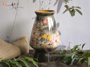 Lọ hoa dáng cố nhỏ men màu vẽ Chim Hoa, cao 30cm
