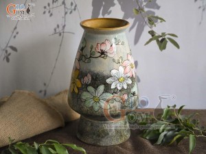Lọ hoa dáng cố nhỏ men màu vẽ hoa, cao 22cm