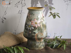 Lọ hoa dáng cố nhỏ men màu vẽ hoa, cao 22cm