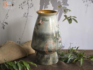 Lọ hoa dáng cố nhỏ men màu vẽ hoa, cao 22cm