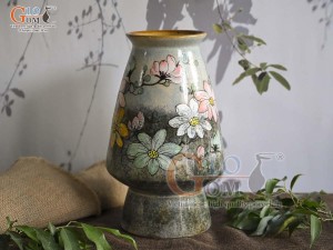 Lọ hoa dáng cố nhỏ men màu vẽ hoa, cao 22cm