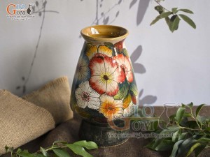 Lọ hoa dáng cố nhỏ men màu vẽ hoa dâm bụt, cao 30cm