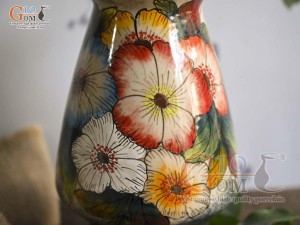 Lọ hoa dáng cố nhỏ men màu vẽ hoa dâm bụt, cao 30cm