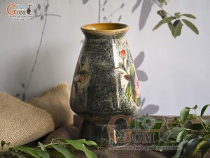 Lọ hoa dáng cố nhỏ men màu vẽ hoa dâm bụt, cao 30cm