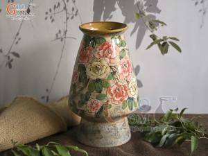 Lọ hoa dáng cố nhỏ men màu vẽ hoa Hồng, cao 30cm