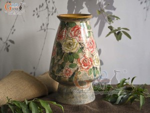 Lọ hoa dáng cố nhỏ men màu vẽ hoa Hồng, cao 22cm