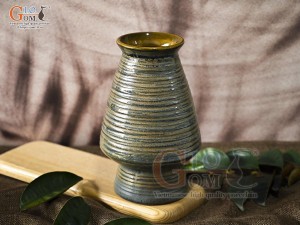 Lọ hoa dáng cố nhỏ vân sóng màu rêu, cao 22cm