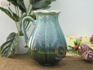 Lọ hoa dáng cốc miệng lượn men hỏa biến bạch ngọc, cao 20cm