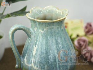 Lọ hoa dáng cốc miệng lượn men hỏa biến bạch ngọc, cao 20cm