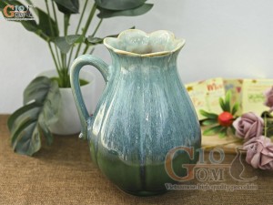 Lọ hoa dáng cốc miệng lượn men hỏa biến bạch ngọc, cao 20cm