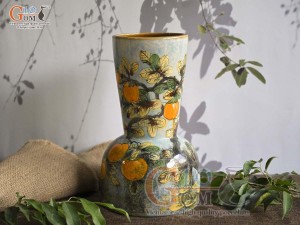 Lọ hoa dáng đầm men màu vẽ cành Hồng, cao 30cm