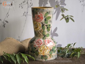 Lọ hoa dáng đầm men màu vẽ hoa Hồng, cao 30cm