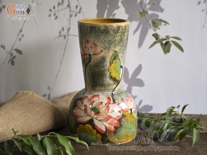 Lọ hoa dáng đầm men màu vẽ hoa Sen, cao 30cm